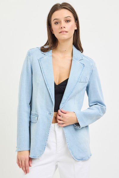 KARINA TAILORED DENIM BLAZER IN LIGHT WASH-BLAZERS-MODE-Couture-Boutique-Womens-Clothing