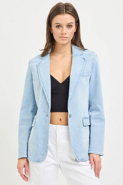 KARINA TAILORED DENIM BLAZER IN LIGHT WASH-BLAZERS-MODE-Couture-Boutique-Womens-Clothing