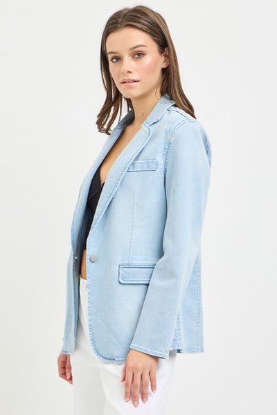 KARINA TAILORED DENIM BLAZER IN LIGHT WASH-BLAZERS-MODE-Couture-Boutique-Womens-Clothing