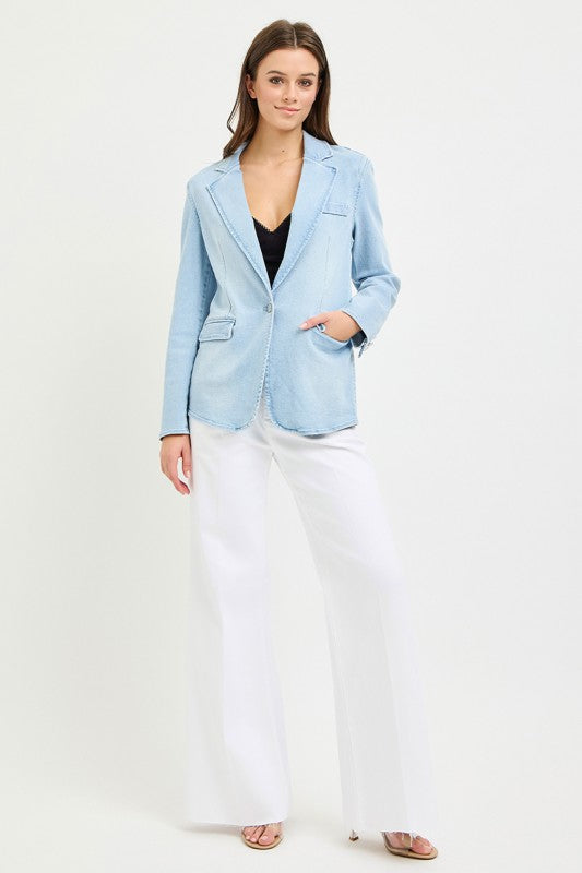 KARINA TAILORED DENIM BLAZER IN LIGHT WASH-BLAZERS-MODE-Couture-Boutique-Womens-Clothing