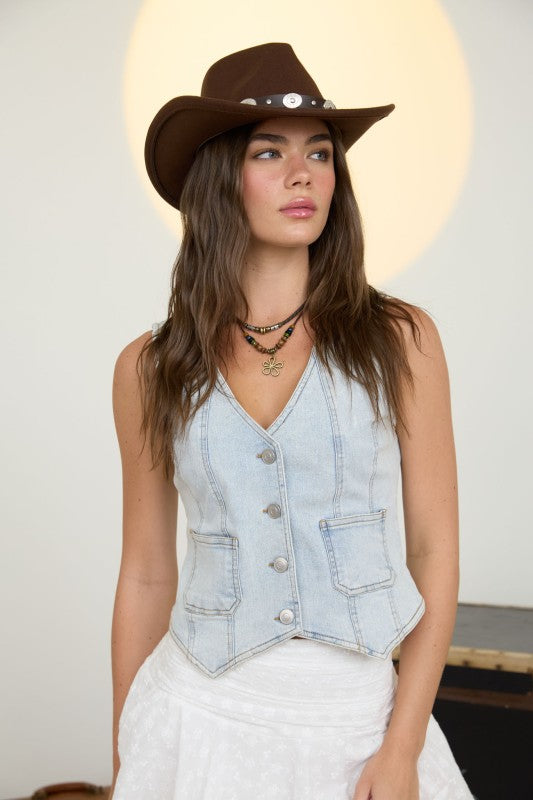 WILDFLOWER RODEO DENIM VEST IN LIGHT WASH-Vest-MODE-Couture-Boutique-Womens-Clothing