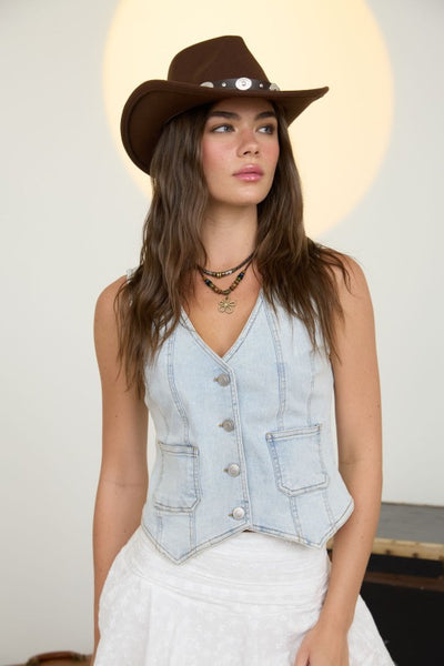 WILDFLOWER RODEO DENIM VEST IN LIGHT WASH-Vest-MODE-Couture-Boutique-Womens-Clothing