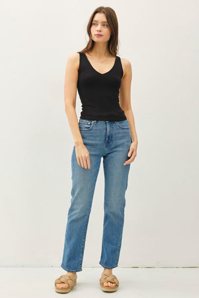 LIKE IT LIKE THAT BASIC V-NECK TANK IN BLACK-tank top-MODE-Couture-Boutique-Womens-Clothing