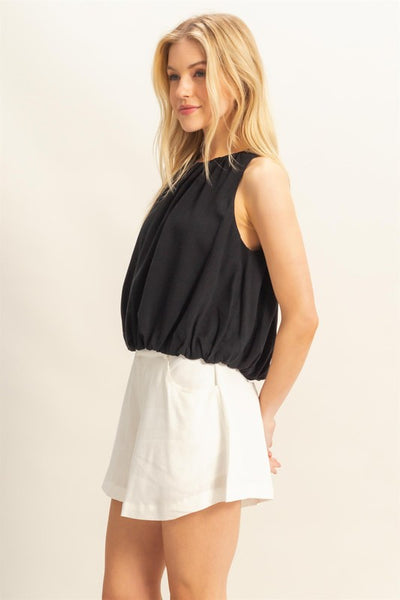 TIMELESS DRAPED BUBBLE HEM TANK TOP IN BLACK-tank top-MODE-Couture-Boutique-Womens-Clothing