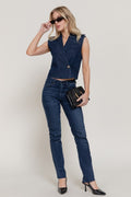 KEEP CURRENT LAPEL COLLAR DENIM VEST IN INDIGO-MODE-Couture-Boutique-Womens-Clothing