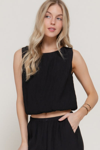 SUNSET SOIREE SLEEVELESS BALLOON TOP IN BLACK-Tops-MODE-Couture-Boutique-Womens-Clothing