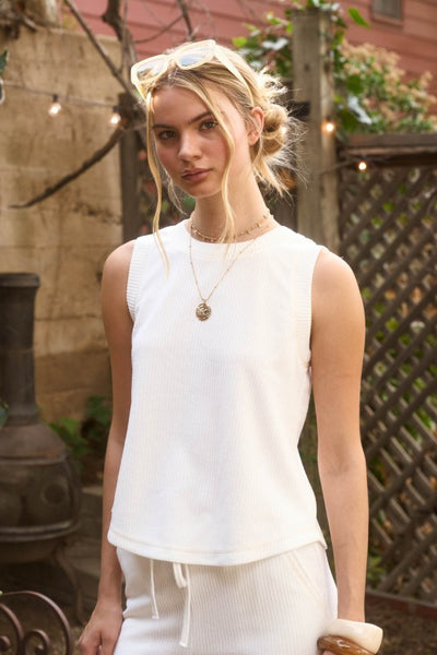 LAID BACK BUTTON DETAIL RIBBED KNIT TOP IN OFF WHITE-Tops-MODE-Couture-Boutique-Womens-Clothing