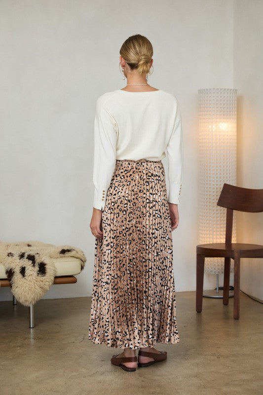 LEOPARD PRINT PLEATED MAXI SKIRT