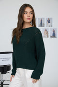 TIS THE SEASON POINTELLE V-STITCH KNIT SWEATER IN FOREST GREEN-Sweaters-MODE-Couture-Boutique-Womens-Clothing