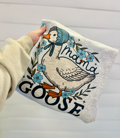 MAMA GOOSE COTTAGE CORE CREW NECK GRAPHIC SWEATSHIRT IN LIGHT GRAY-Graphic Sweatshirt-MODE-Couture-Boutique-Womens-Clothing