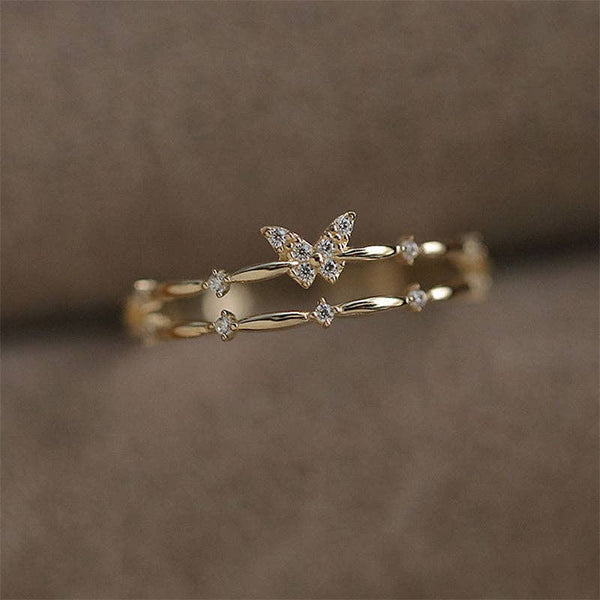 DAINTY DOUBLE LAYER BUTTERFLY RING 925 STERLING SILVER IN GOLD-RING-MODE-Couture-Boutique-Womens-Clothing