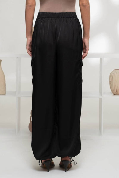 STAY SOPHISTICATED HIGH WAIST SATIN CARGO JOGGER PANTS IN DENIM BLUE-Joggers-MODE-Couture-Boutique-Womens-Clothing