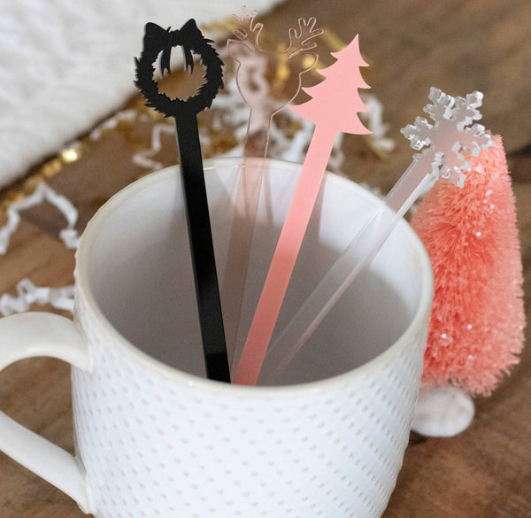 PINK CHRISTMAS ACRYLIC STIR STICKS ASSORTED-BARWARE-MODE-Couture-Boutique-Womens-Clothing
