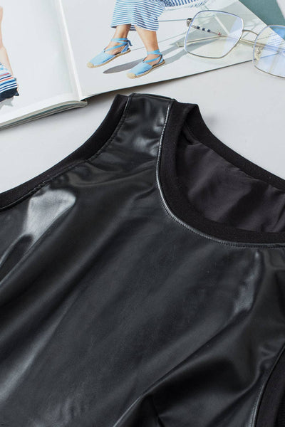 BLACK FAUX LEATHER CREW NECK TANK IN BLACK-MODE-Couture-Boutique-Womens-Clothing