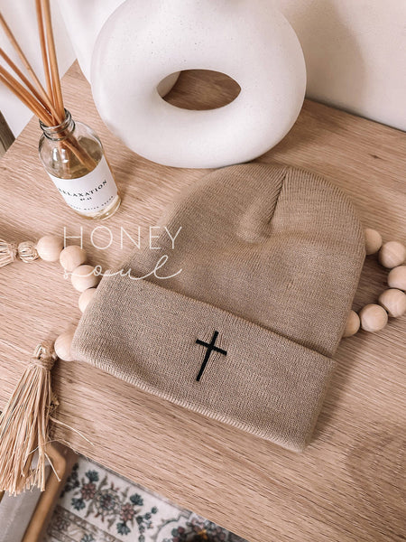 EMBROIDERED CROSS KNIT BEANIE (MULTI STYLES)-beanie hat-MODE-Couture-Boutique-Womens-Clothing