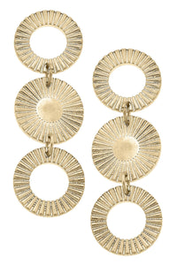 Sienna Fluted Metal Triple Disc Earrings in Worn Gold-MODE-Couture-Boutique-Womens-Clothing