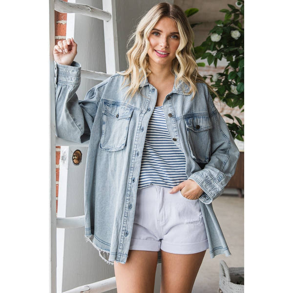 MEET ME IN THE MIDDLE CARGO POCKET WASHED DENIM OVERSHIRT JACKET IN MEDIUM WASH-SHACKET-MODE-Couture-Boutique-Womens-Clothing