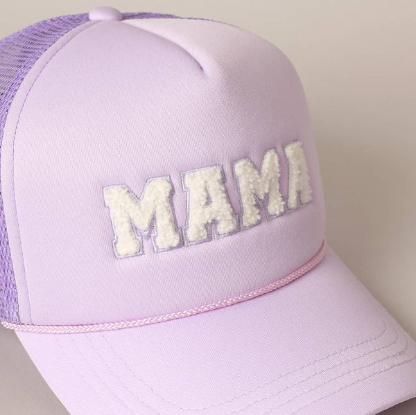 Pink MAMA Chenille Patched Trucker Cap-MODE-Couture-Boutique-Womens-Clothing