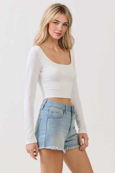 CICI DOUBLE LAYER LONG SLEEVE CROP TOP IN WHITE-Shirts & Tops-MODE-Couture-Boutique-Womens-Clothing