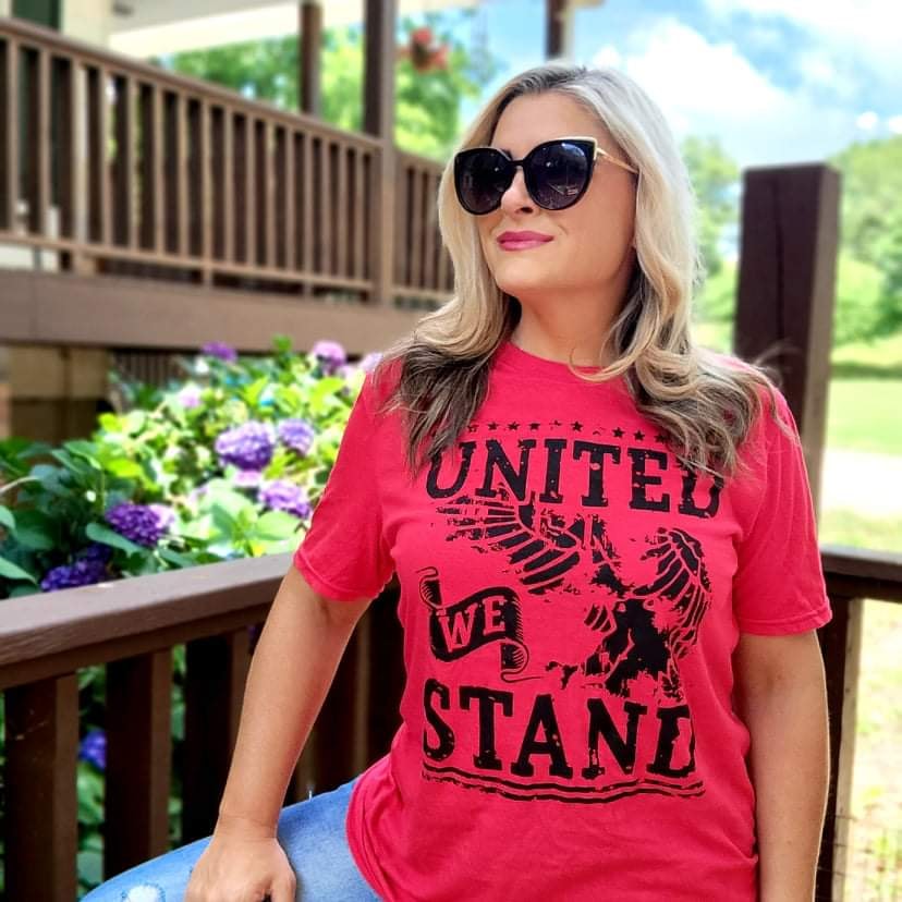 UNITED WE STAND GRAPHIC TEE IN RED-GRAPHIC TEE-MODE-Couture-Boutique-Womens-Clothing