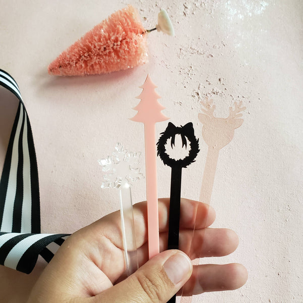 PINK CHRISTMAS ACRYLIC STIR STICKS ASSORTED-BARWARE-MODE-Couture-Boutique-Womens-Clothing