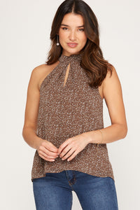 LACIE HALTER NECK WOVEN TOP IN MOCHA-Shirts & Tops-MODE-Couture-Boutique-Womens-Clothing