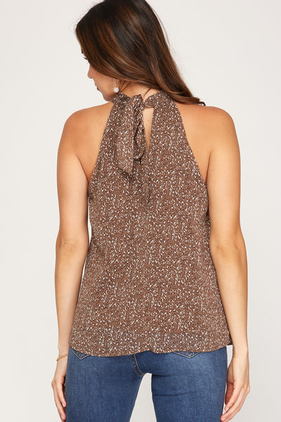 LACIE HALTER NECK WOVEN TOP IN MOCHA-Shirts & Tops-MODE-Couture-Boutique-Womens-Clothing