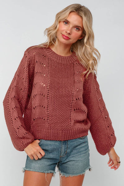 COASTAL CROCHET SCALLOP SWEATER IN RUST-Sweaterse-MODE-Couture-Boutique-Womens-Clothing