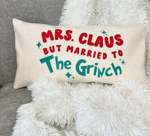 MARRIED TO THE GRINCH HOLIDAY PILLOW IN BEIGE-Pillow-MODE-Couture-Boutique-Womens-Clothing