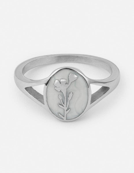 Silver Wildflower Signet Ring: 7-MODE-Couture-Boutique-Womens-Clothing