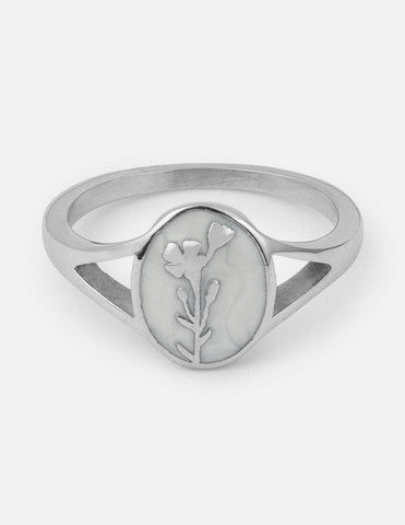Silver Wildflower Signet Ring: 7-MODE-Couture-Boutique-Womens-Clothing