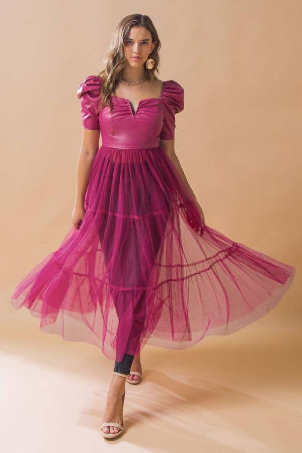 STARLIGHT DREAM FAUX LEATHER MAXI TOP IN PINK-Tops-MODE-Couture-Boutique-Womens-Clothing