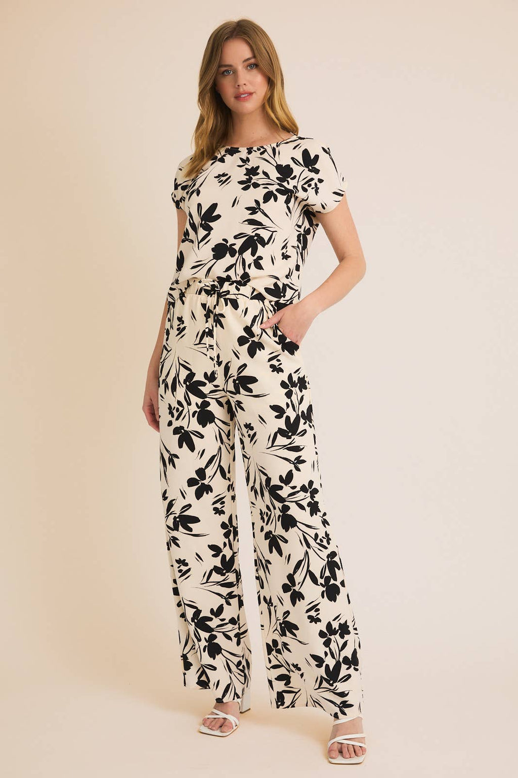 MONROE FLORAL TOP IN CREAM & BLACK-JUMPSUIT-MODE-Couture-Boutique-Womens-Clothing