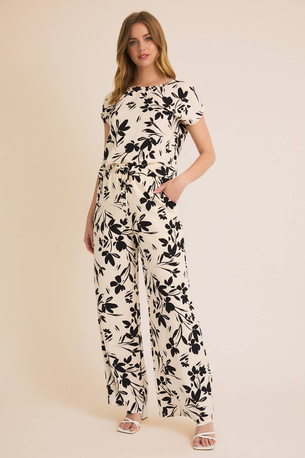 MONROE FLORAL TOP IN CREAM & BLACK-JUMPSUIT-MODE-Couture-Boutique-Womens-Clothing