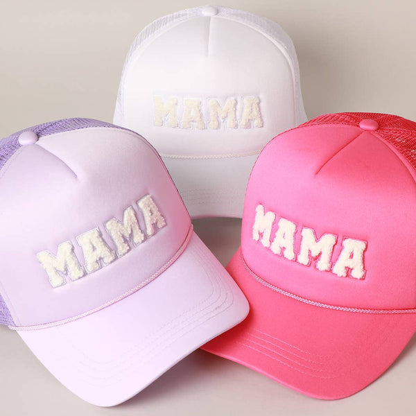 Pink MAMA Chenille Patched Trucker Cap-MODE-Couture-Boutique-Womens-Clothing