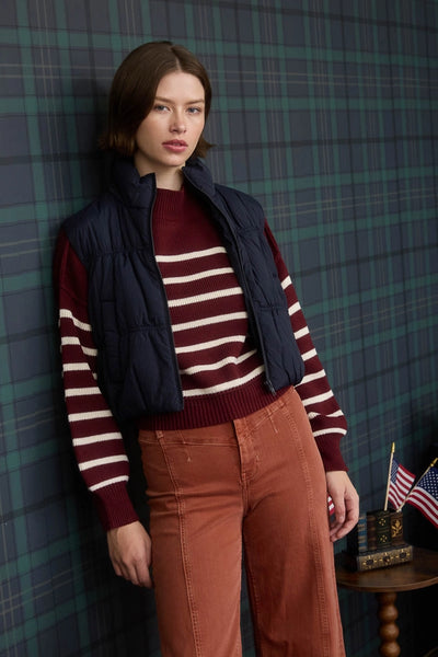 LUCY COLLARED ZIP UP CROPPED PUFFER VEST IN NAVY-Vest-MODE-Couture-Boutique-Womens-Clothing