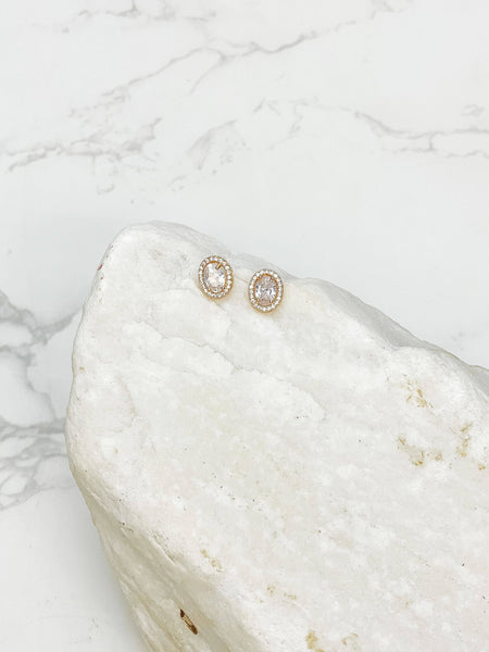 GLITZY HALO OVAL STUD EARRING IN SILVER-MODE-Couture-Boutique-Womens-Clothing