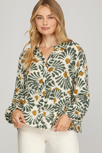 MAIZEY LONG SLEEVE BUTTON DOWN COLLARED TOP IN OLIVE-LONG SLEEVE TOP-MODE-Couture-Boutique-Womens-Clothing