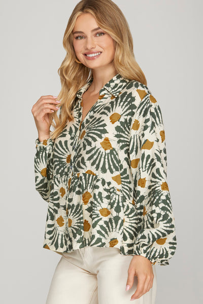 MAIZEY LONG SLEEVE BUTTON DOWN COLLARED TOP IN OLIVE-LONG SLEEVE TOP-MODE-Couture-Boutique-Womens-Clothing