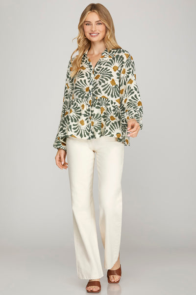 MAIZEY LONG SLEEVE BUTTON DOWN COLLARED TOP IN OLIVE-LONG SLEEVE TOP-MODE-Couture-Boutique-Womens-Clothing