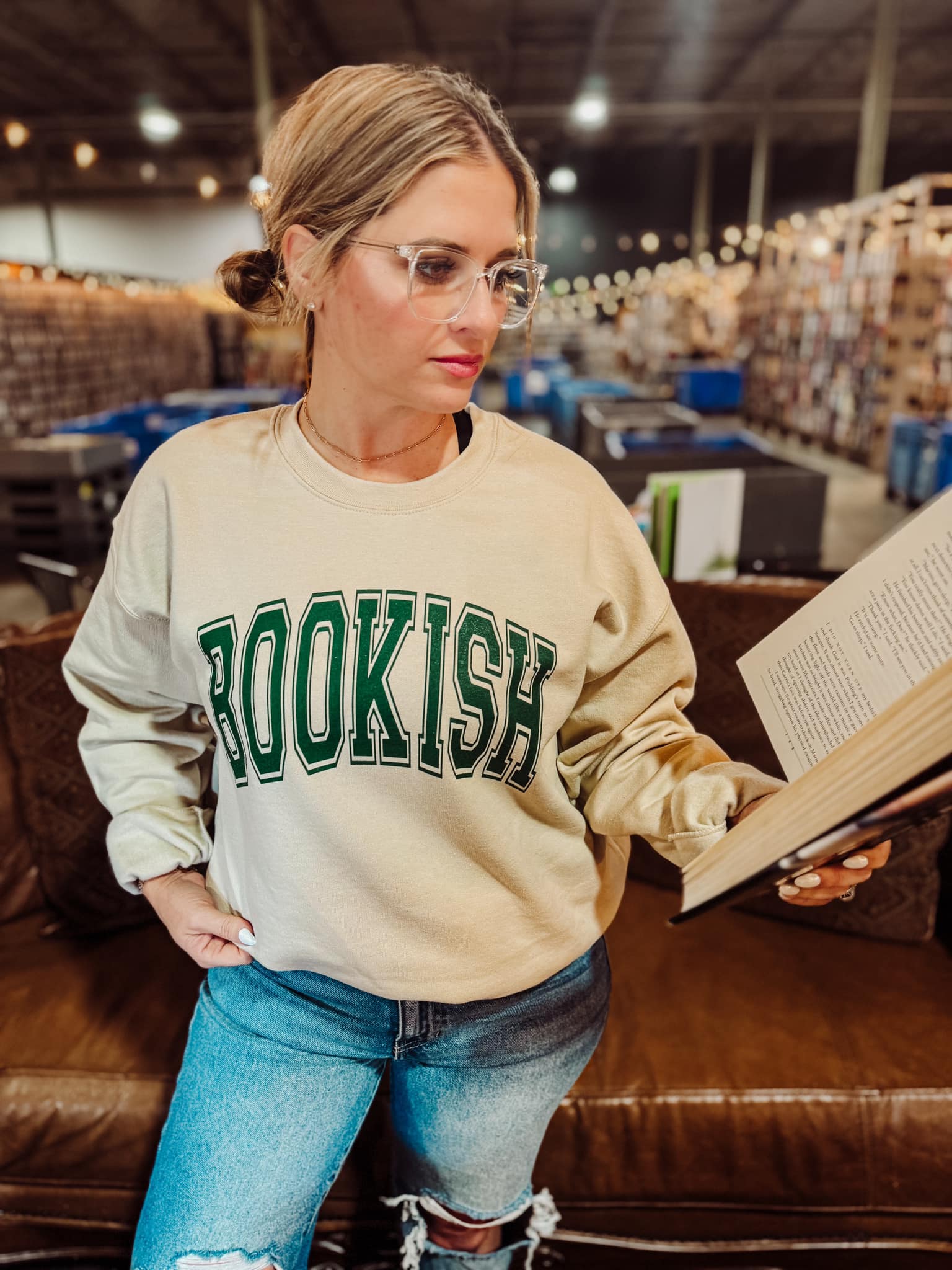 BOOKISH GRAPHIC SWEATSHIRT IN SAND-Graphic Sweatshirt-MODE-Couture-Boutique-Womens-Clothing