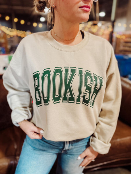 BOOKISH GRAPHIC SWEATSHIRT IN SAND-Graphic Sweatshirt-MODE-Couture-Boutique-Womens-Clothing
