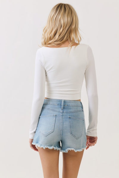 CICI DOUBLE LAYER LONG SLEEVE CROP TOP IN WHITE-Shirts & Tops-MODE-Couture-Boutique-Womens-Clothing
