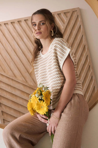 HARBOR STRIPE KNIT TEE IN KHAKI-Tops-MODE-Couture-Boutique-Womens-Clothing