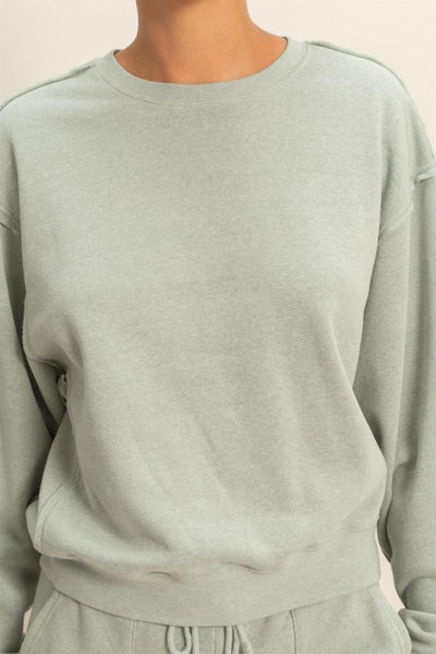 SUNDAY SOCIAL BURNOUT FRENCH TERRY RAW EDGE SWEATSHIRT IN SAGE GREEN-Athleisure-MODE-Couture-Boutique-Womens-Clothing