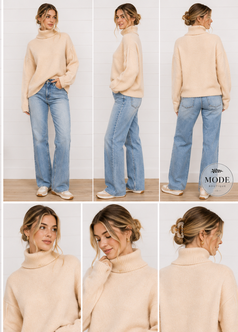 JESSA PIN TUCK LOOSE FIT LONG SLEEVE TOP IN COCONUT