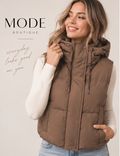 TOASTED MARSHMALLOWS AND SPICED TEA PUFFER VEST IN CHOCOLATE
