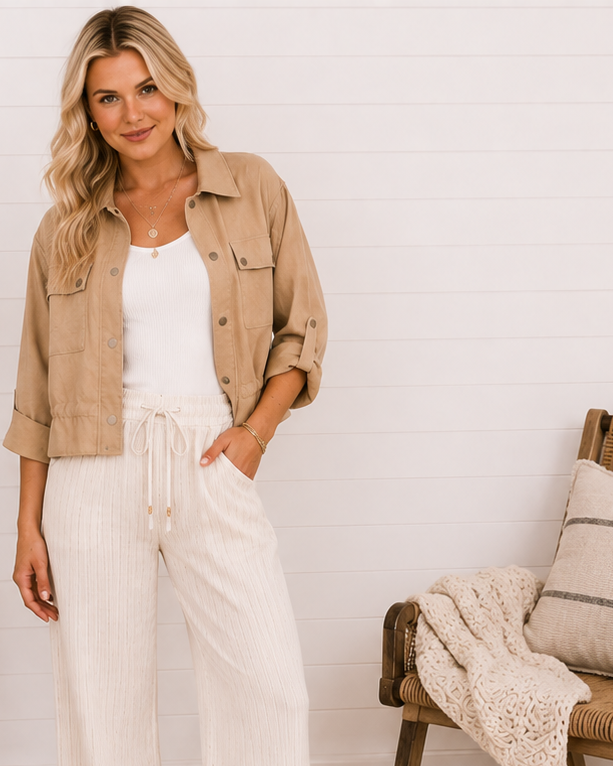 SALTED CARAMEL MOCHA PLEASE UTILITY JACKET IN KHAKI