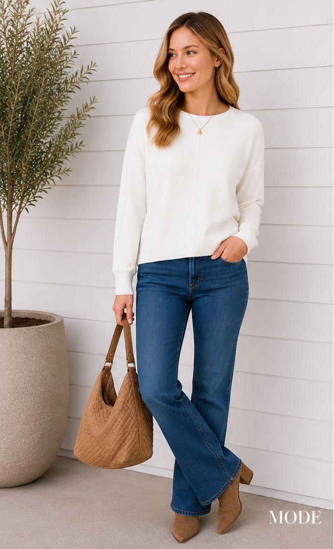 CAMILLA ROUND NECK SOFTEST FRONT SEAM SWEATER OFF WHITE
