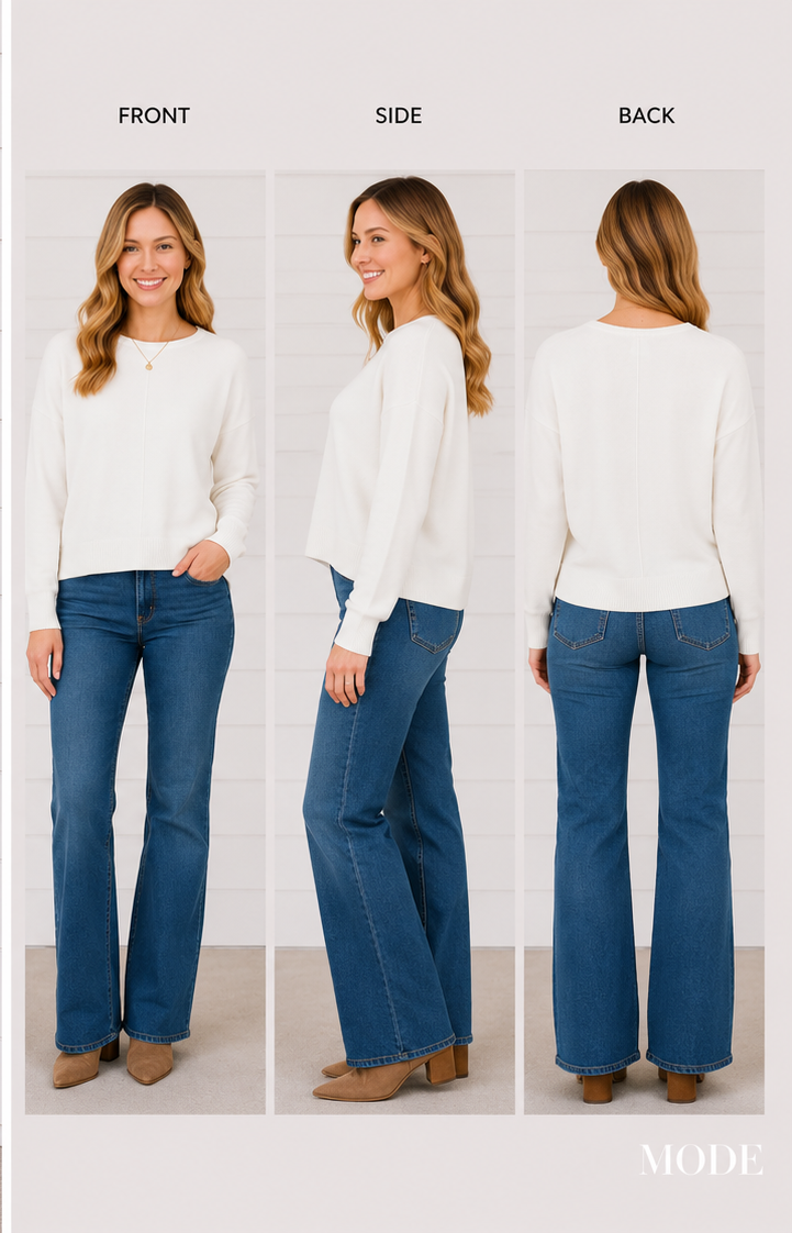CAMILLA ROUND NECK SOFTEST FRONT SEAM SWEATER OFF WHITE